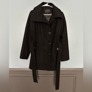 Nine West Black Pea Coat / Peacoat w. Belt